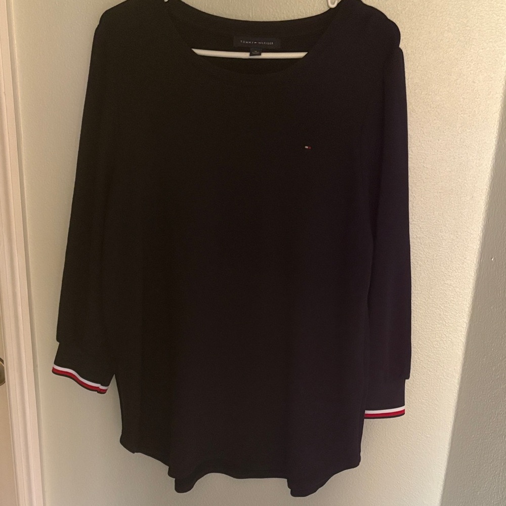 Tommy Hilfiger Navy blue Long Sleeve Crew with Red & White Cuff elastic trim